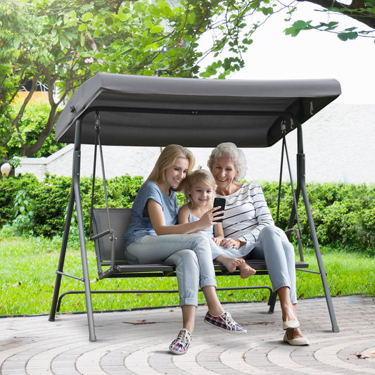 3-Seater Swing Chair Covered Garden Hammock A-Frame Outdoor Porch Glider Sling Seat with Adjustable Canopy Cover, Grey - Gallery Canada