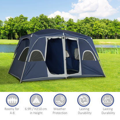 Camping Tent, Family Tent 4-8 Person 2 Room, with Large Mesh Windows, Easy Set Up for Backpacking Hiking Outdoor 13' x 9' x 7', Blue - Gallery Canada