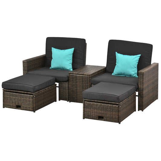 5 Pieces Wicker Patio Furniture Set with Cushions, Outdoor PE Rattan Sofa Set w/ Adjustable Chaise Lounge Chair, Storage Coffee Table, Ottomans, Dark Grey - Gallery Canada