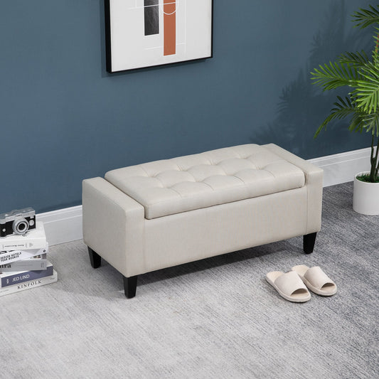 Storage Ottoman Bench Linen-Touch Fabric Tufted Chest Footstool with Flipping Top, Beige - Gallery Canada