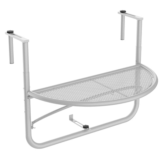 Adjustable Balcony Hanging Railing Table, Metal Mounting Mini Wall Desk Storage Rack, Outdoor Flower Stand Serving Table Half Round, White at Gallery Canada