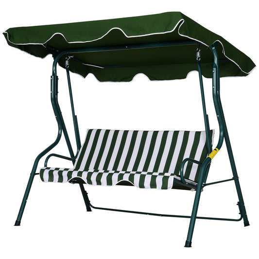 3-Seat Patio Swing Chair, Outdoor Porch Swing Glider with Adjustable Canopy for Garden, Poolside, Backyard, Green and White - Gallery Canada