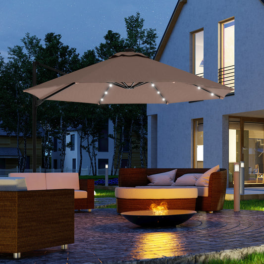 9.6'x8.5' Cantilever Umbrella with Solar Powered LED Lights, Rectangle Hanging Offset Umbrella with 360°Rotation - Gallery Canada