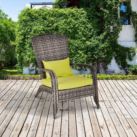 Patio Wicker Adirondack Chair, Outdoor PE Rattan Fire Pit Chair, Muskoka Chair w/ Soft Cushions, Tall Curved Backrest and Comfortable Armrests for Deck or Garden, Green - Gallery Canada