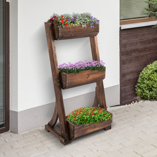 3-Tier Raised Garden Bed Vertical Freestanding Outdoor Wooden Flower Rack Flower Pot Stands - Gallery Canada