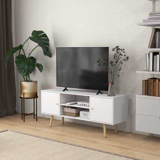 TV Stand Cabinet for TVs up to 55 Inches, Entertainment Unit with Storage Shelves and Wood Legs for Living Room, White - Gallery Canada