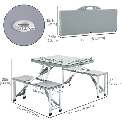 4-Kids Folding Picnic Table Chair Set W/ Umbrella Hole Junior Outdoor Seating Portable Bench Grey at Gallery Canada