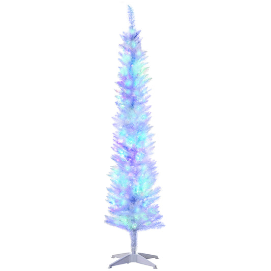 6' Prelit Christmas Trees, Pencil Artificial Christmas Tree with Colourful Surface Tips, Colourful LED Lights, White - Gallery Canada