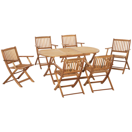 7 Piece Wood Patio Dining Set for 6, Dining Table and Chairs Set with Umbrella Holes, Folding Outdoor Patio Furniture, Teak - Gallery Canada