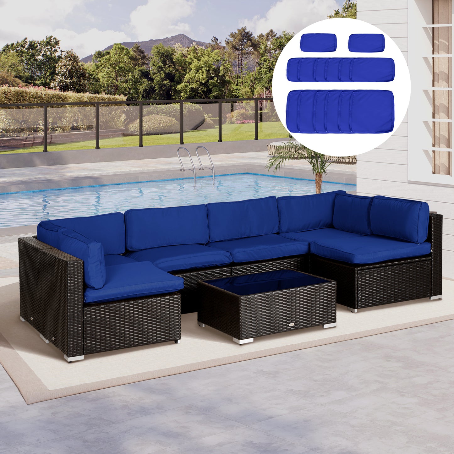 Outdoor 14pc Patio Rattan Sofa Set Cushion Polyester Cover Replacement Set - No Cushion Included Light Blue - Gallery Canada