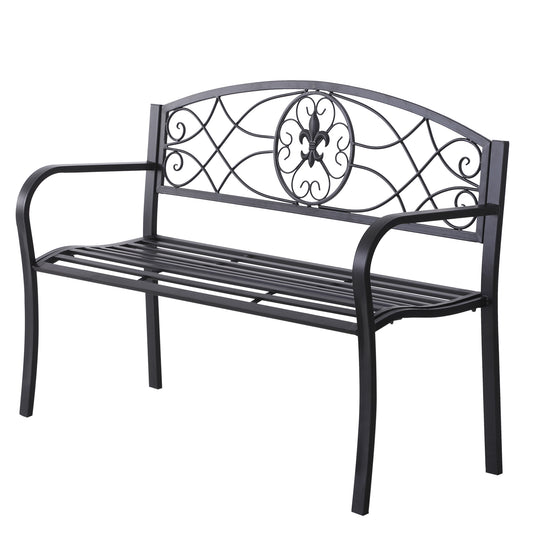51" Steel 2 Seat Garden Bench Patio Loveseat Decorative Chair Metal Backyard Seater Outdoor Furniture All Weather Black - Gallery Canada