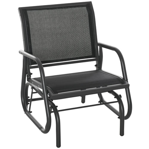 Patio Glider with Breathable Mesh Fabric Seat &; Backrest, Metal Frame Outdoor Glider Swing Chair with Curved Armrests, for Lawn, Garden, Porch, Backyard, Poolside, Black