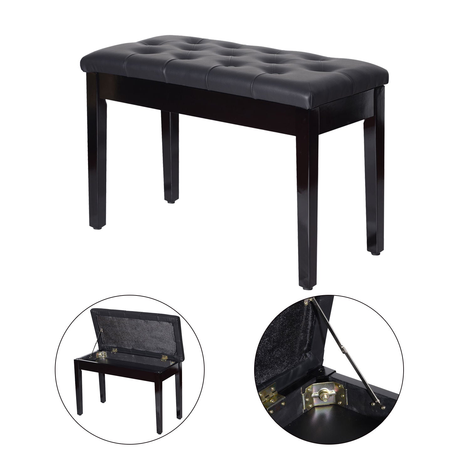 30" Padded Storage Piano Bench Artist Keyboard Seat Faux Leather (Black) at Gallery Canada
