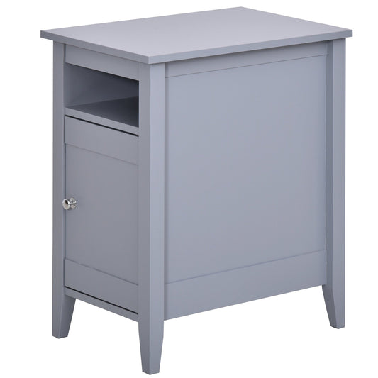 Wooden3-Tier Modern Nightstand with Pullout Shelf, Adjustable Open Shelf, and Door Cabinet, Grey - Gallery Canada