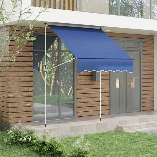6.6'x5' Manual Retractable Patio Awning Sun Shelter Window Door Deck Canopy, Water Resistant UV Protector, Dark Blue - Gallery Canada
