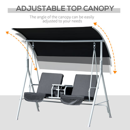 Double Outdoor Swing Chair 2 Person Covered Swing Porch Swing w/ Pivot Table and Storage Console, Black - Gallery Canada