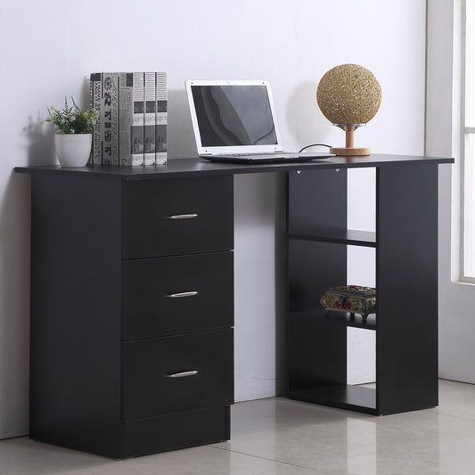 Computer Desk with 3-Tier Storage Shelves, 47 Inches Home Office Desk with Drawers, Study Writing Table, Black - Gallery Canada