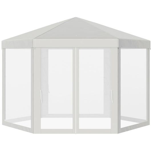 Φ13' Hexagon Party Tent Patio Gazebo Outdoor Activity Event Canopy Quick Sun Shelter Pavilion with Netting Mesh Sidewall Cream White - Gallery Canada