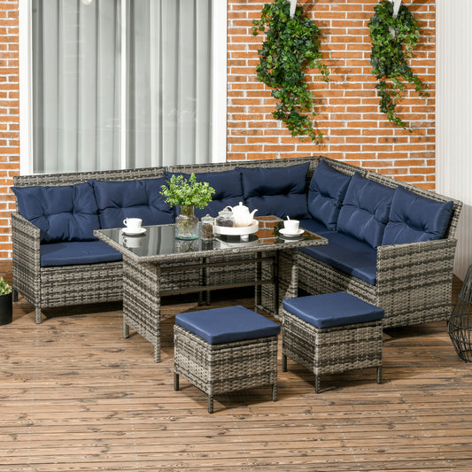 6pcs Outdoor Rattan Sofa Set Garden Wicker Sectional Couch Furniture Set with Dining Table and Chair Dark Blue - Gallery Canada