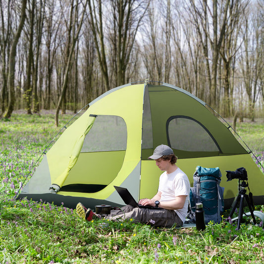 6- Person Family Dome Tent with Removable Rain Fly, Waterproof Camping Tent for Backpacking Hiking Outdoor with Carry Bag, Yellow and Grey - Gallery Canada