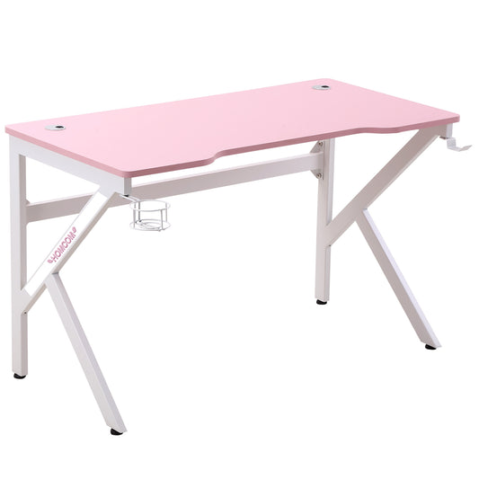 47 inch Gaming Desk, Racing Style Computer Table, Home Office Workstation with Rotatable Cup Holder, Headphone Hook, Gamepad Stand, Wire Port, Pink at Gallery Canada