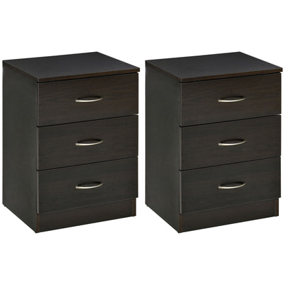 Bedside Table with 3 Drawers, Modern Wood Nightstand, Side Table with Anti-tipping Design for Bedroom, Set of 2, Dark Brown - Gallery Canada