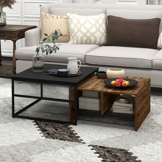 Coffee Table Set of 2, Industrial Nesting Tables, Square Coffee Table and Narrow Sofa Side Table for Living Room - Gallery Canada