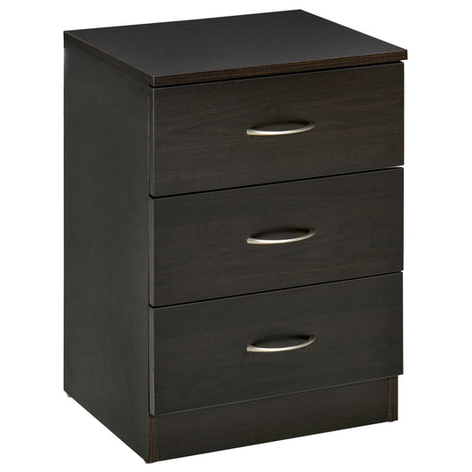 Bedside Table, Modern Night Stand with 3 Drawers and Metal Rail for Bedroom, Dark Brown - Gallery Canada