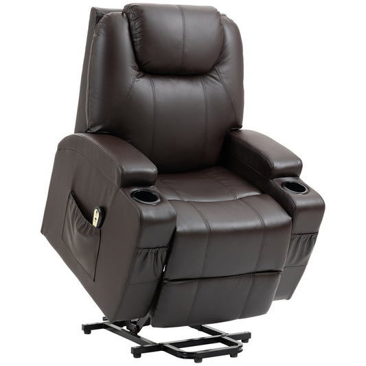 Power Lift Chair for Elderly, PU Leather Recliner Sofa Chair with Footrest, Remote Control, Side Pockets and Cup Holders, Brown - Gallery Canada