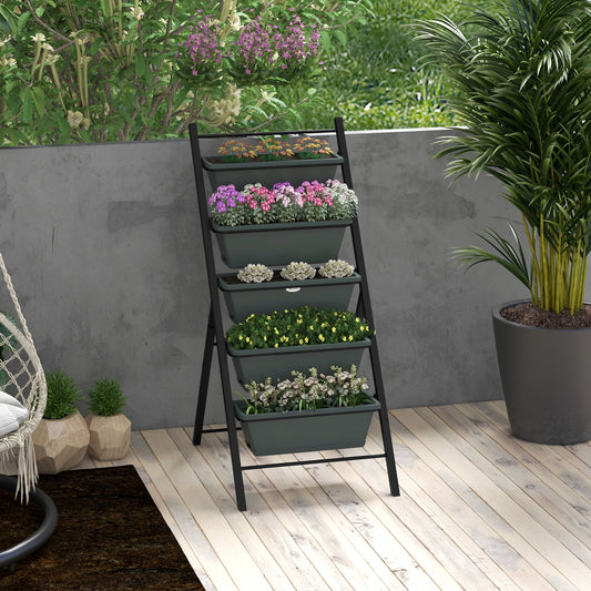 5-Tier Vertical Raised Garden Planter with 5 Container Boxes, Outdoor Plant Stand for Vegetable Flowers, Grey - Gallery Canada