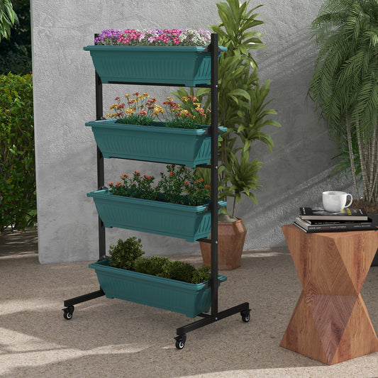 4-Tier Vertical Raised Garden Planter with 4 Boxes, Wheels, Outdoor Plant Stand for Vegetable Flowers, Green - Gallery Canada