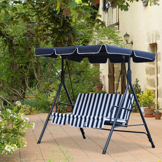 3-Seat Patio Swing Chair, Outdoor Porch Swing Glider with Adjustable Canopy, Removable Cushion, and Weather Resistant Steel Frame, for Garden, Poolside, Blue &; White - Gallery Canada
