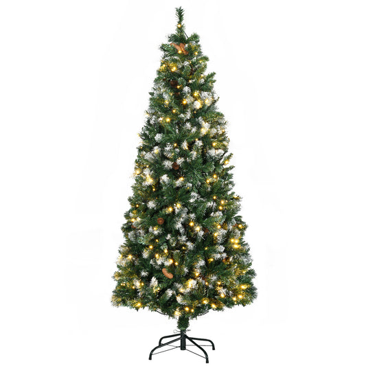 6' Decorated Christmas Trees, Prelit Artificial Christmas Tree with Snow-dipped Branches, Auto Open, Pinecones, Green - Gallery Canada