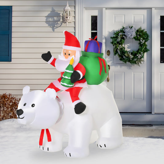 6ft Christmas Inflatable Santa Claus Riding A Polar Bear with LED Lights, Blow-Up Outdoor LED Yard Display for Lawn, Garden, Party - Gallery Canada