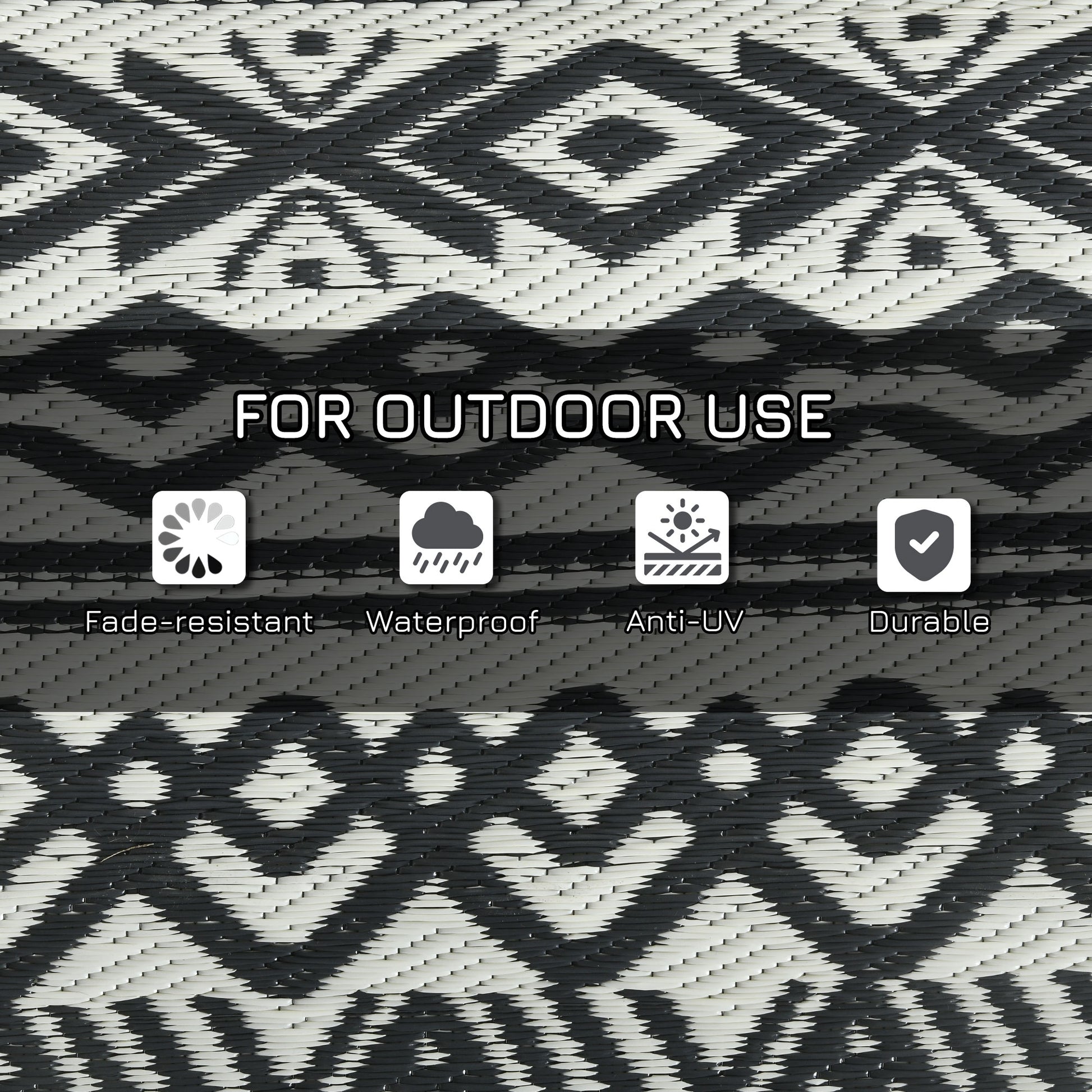 Reversible Outdoor Rug Waterproof Plastic Straw RV Rug with Carry Bag, 8' x 10', Grey and Cream White Boho - Gallery Canada