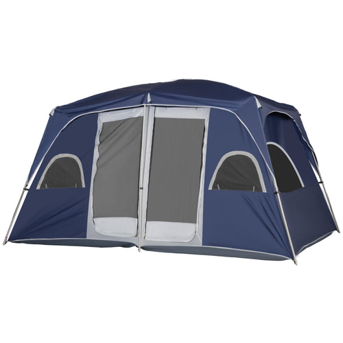 Camping Tent, Family Tent 4-8 Person 2 Room, with Large Mesh Windows, Easy Set Up for Backpacking Hiking Outdoor 13' x 9' x 7', Blue