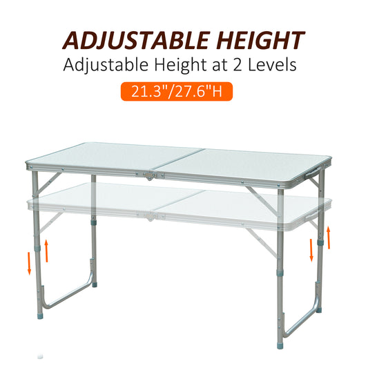 4ft Camping Table Foldable Picnic Garden BBQ Desk Indoor &; Outdoor Folding Table with 2 Level Height Adjustable, Aluminum Frame and Carrying Handle, Silver - Gallery Canada