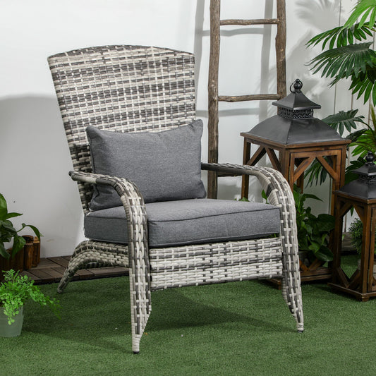 Patio Wicker Adirondack Chair, Outdoor PE Rattan Fire Pit Chair, Muskoka Chair w/ Soft Cushions, Tall Curved Backrest and Comfortable Armrests for Deck or Garden, Grey - Gallery Canada