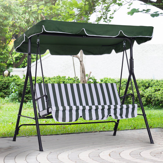 3-Seat Patio Swing Chair, Outdoor Porch Swing Glider with Adjustable Canopy, Removable Cushion, and Weather Resistant Steel Frame, for Garden, Poolside, Backyard, Green - Gallery Canada
