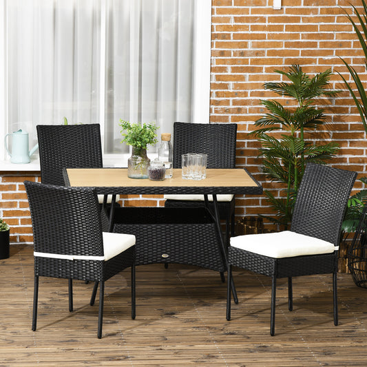 5 Pieces Rattan Patio Dining Set, Wicker Dining Table and 4 Chairs with WPC Tabletop and Cushioned Seats， Cream - Gallery Canada