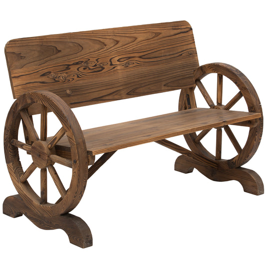 Wooden Wagon Wheel Bench Rustic Design 2 Seater Garden Outdoor Chair High Back Loveseat - Gallery Canada