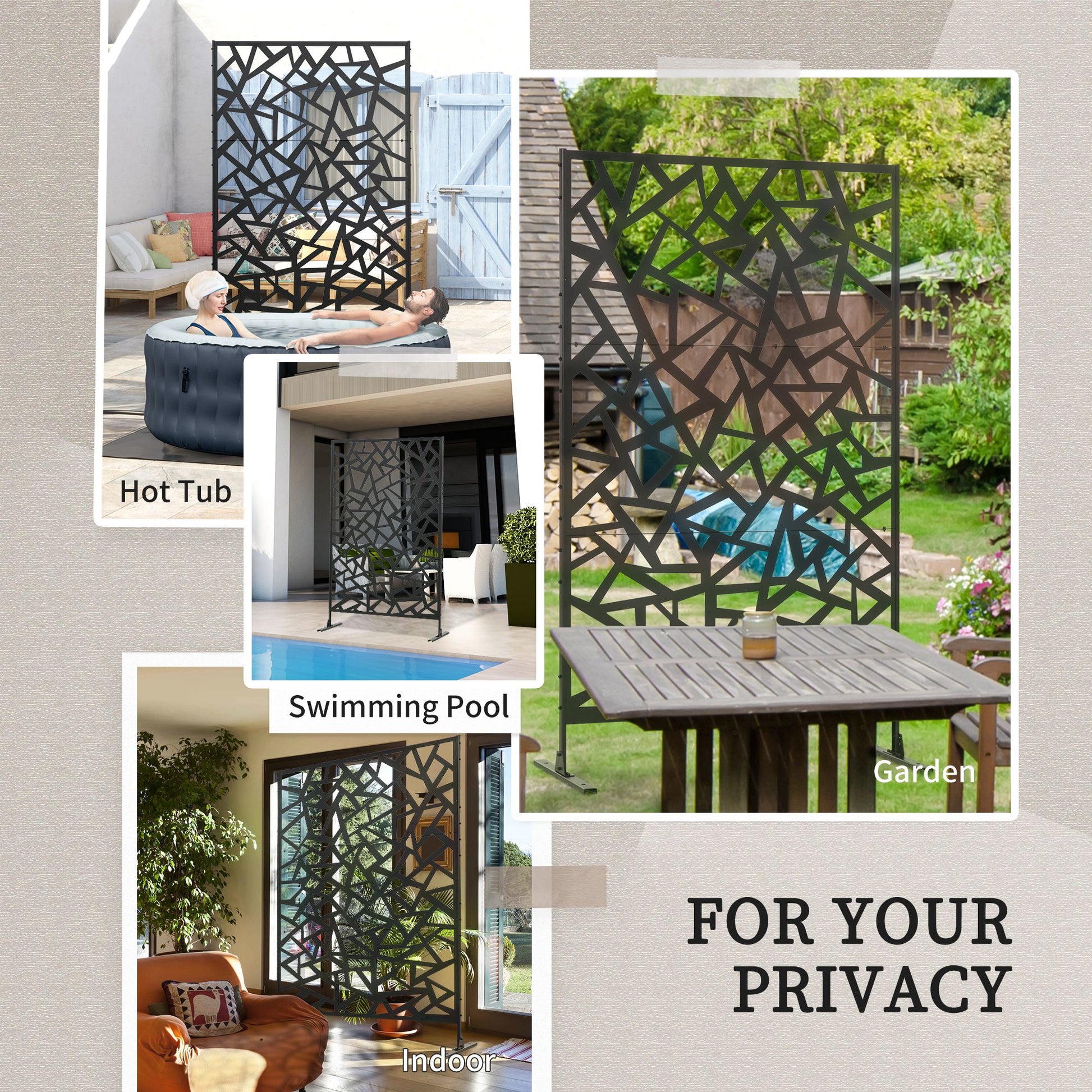 Metal Outdoor Privacy Screen, Decorative Outdoor Divider with Stand and Expansion Screws, Freestanding Privacy Panel for Garden Backyard Deck, Irregular Fence Style - Gallery Canada