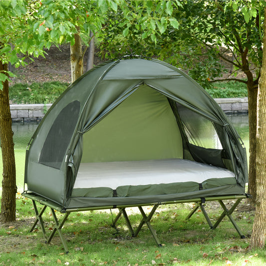All in 1 Camping Combo Portable Folding Camping Tent Cot Air Mattress w/ Carry Bag and Pump Hiking Shelter Sleeping Bed Dark Green - Gallery Canada