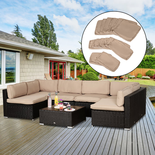 Outdoor 14pc Patio Rattan Sofa Set Cushion Polyester Cover Replacement Set - No Cushion Included Beige | Aosom Canada