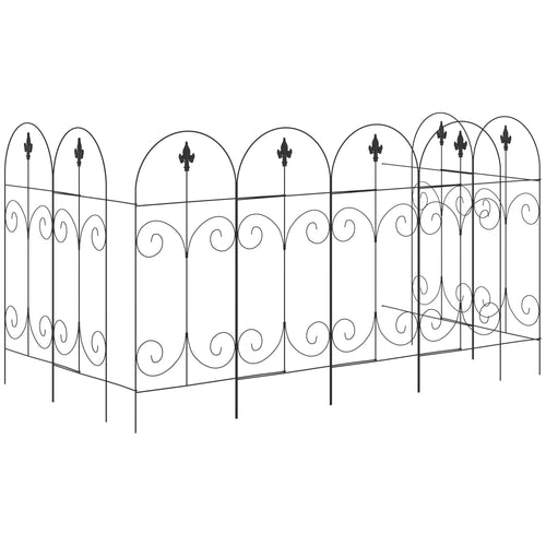 Outdoor Metal Garden Fence Panels, Animal Barrier &; Border Edging for Yard, Patio, 8 Pack, Scrollworks and Spears