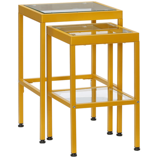 Side Tables, Nesting Tables with Steel Frame and Tempered Glass Tabletop for Living Room, 15.9"x14"x24", Gold - Gallery Canada