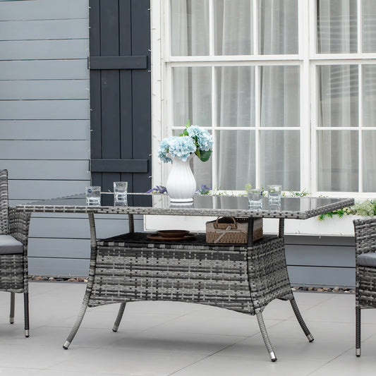 Garden Dining Table, Patio Rattan Dining Table with Glass Top, Storage Shelf for Yard, 59" x 34" x 29", Grey - Gallery Canada
