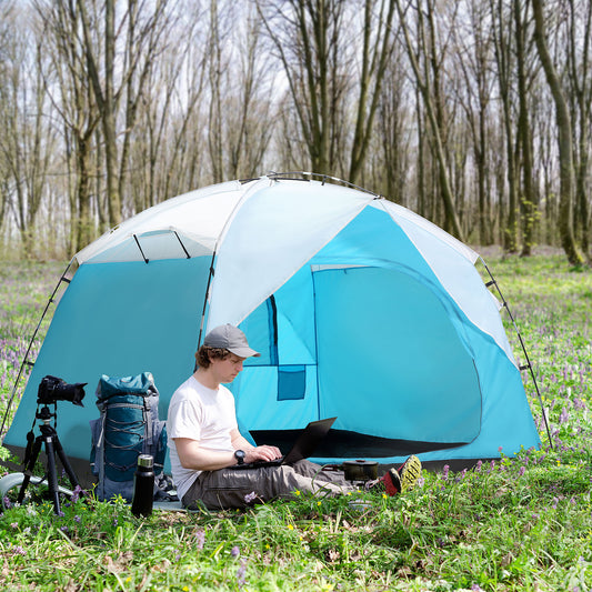 4 Person Camping Tent with Door Windows Backpacking Tent for Family Hiking Travel Hunting Picnic Blue and Grey - Gallery Canada