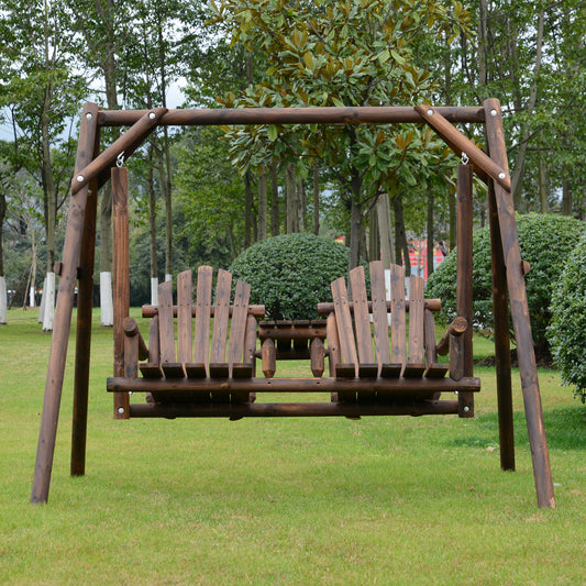 Wooden 2-Seat A-Frame Porch Swing Rustic Patio Bench Outdoor Furniture w/ Table - Gallery Canada