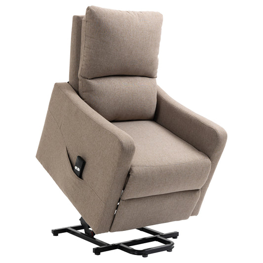 Electric Lift Recliner Chair Rising Power Chaise Lounge Fabric Sofa with Remote Control &; Side Pocket for Living Room, Brown - Gallery Canada